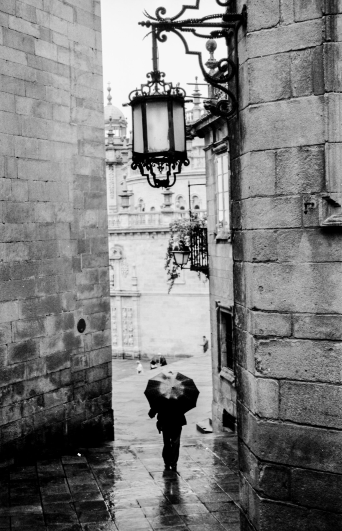 Lantern on a stone wall