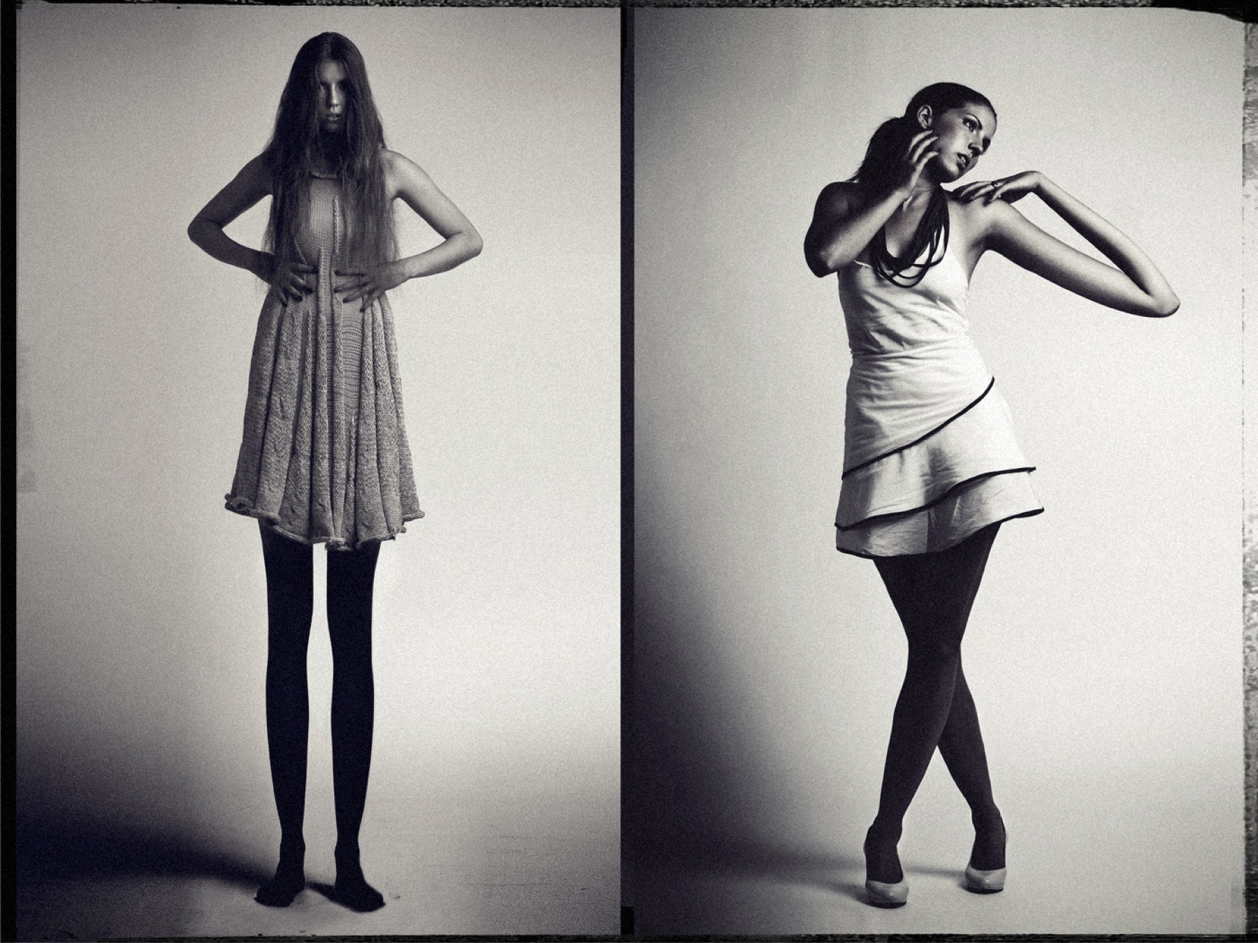 Black-and-white fashion diptych